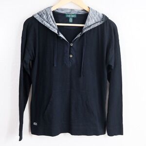 LRL Ralph Lauren Jeans Co Black Long Sleeve Henley Hoodie Size M Y2K Activewear